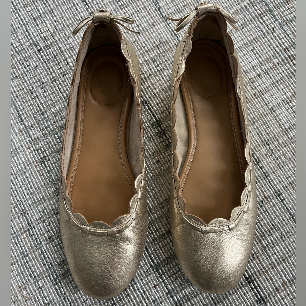 Jack Rogers Lucie Scalloped Leather Gold Ballet Flats size 8